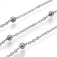 Handmade Brass Cable Chains, with Round Beads, Soldered, Gunmetal, 1.5mm(KK-F760-06B)