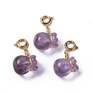 Natural Amethyst Money Bag Spring Ring Clasp Charms, Rack Plating Brass Spring Ring Clasps, Golden, 24mm, Bag: 16.5x12x10mm(HJEW-P014-06G)