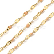 Ion Plating(IP) 304 Stainless Steel Dapped Chains, Enamel Style, Real 18K Gold Plated, Soldered, with Spool, Polished, Coral, 4x2x0.3mm, about 32.81 Feet(10m)/Roll(STAS-P368-02G-03)