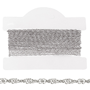 304 Stainless Steel Rope Chains, Soldered, with Card Paper, Stainless Steel Color, 2mm, about 16.40 Feet(5m)/Card(CHS-BBC0001-03P)