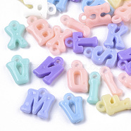 Opaque Acrylic Charms, Mixed Letter, Mixed Color, 14~15x5~12x4mm, Hole: 2mm, about 2170pcs/500g(SACR-N009-10)