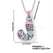 Brass Pave Colorful Cubic Zirconia Letter Pendant Box Chain Necklaces, Platinum, Letter J, 15.75 inch(40cm)(NU0575-36)