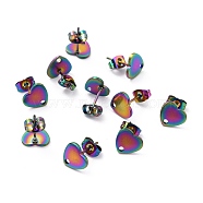 Ion Plating(IP) 304 Stainless Steel Stud Earring Findings, with Ear Nuts, Heart, Rainbow Color, 12x9mm, Hole: 1.4mm, Pin: 0.7mm(STAS-I183-07A-07M)