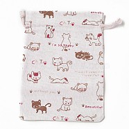 Burlap Kitten Packing Pouches, Drawstring Bags, Rectangle with Cartoon Cat Pattern, Colorful, 17.7~18x13.1~13.3cm(ABAG-I001-13x18-03)