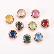 Sew on Rhinestone, Imitation Jade Style, Glass Rhinestone, with Brass Findings, Garments Accessories, Faceted, Flat Round, Light Gold, Mixed Color, 12x6mm, Hole: 2mm(RGLA-P029-MK-10mm)