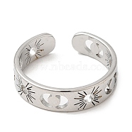 304 Stainless Steel Open Cuff Rings, Sun with Moon, Stainless Steel Color, US Size 6(16.5mm)(RJEW-K245-55P)