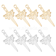 16Pcs 2 Colors 304 Stainless Steel Pendants, Laser Cut, Sword Charm, Mixed Color, 23x10x1mm, Hole: 1.6mm, 8pcs/color(STAS-UN0055-76)