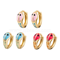 Snake Brass Enamel Hoop Earrings for Women, Real 18K Gold Plated, Mixed Color, 15x5.5mm(EJEW-E309-01G)