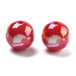 Christmas Theme UV Plating Acrylic Beads, Iridescent, Round, Hat, 15.5x15mm, Hole: 2.8mm(OACR-M022-08B)