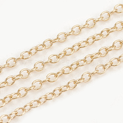3.28 Feet Brass Cable Chains, Soldered, Oval, Real 18K Gold Plated, 2x1.7x0.4mm(X-CHC-S003-12G)