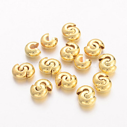Brass Crimp Beads Covers, Round, Golden, About 5mm In Diameter, 4mm Thick, Hole: 2mm, about 106pcs/20g(X-EC266-2G)