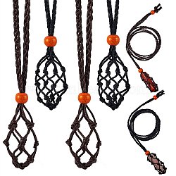6Pcs 2 Colors Adjustable Braided Waxed Cord Macrame Pouch Necklace Making, Interchangeable Stone, with Wood Beads, Mixed Color, 88cm, 3pcs/color(NJEW-SZ0001-50)