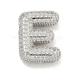 Platinum Plated Brass Micro Pave Cubic Zirconia Pendants, Letter Charms, Letter E, 21.8x19.8x6mm, Hole: 3.5x2.5mm(KK-L073-001P-E)