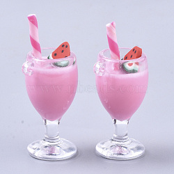 Imitation Juice Goblet Pendants(Straw Shape Color Random Delivery), Plastic Pendants, with Resin and Polymer Clay Inside, Watermelon, Hot Pink, 45~50x22~23x19mm, Hole: 2mm(X-CRES-S359-17C)