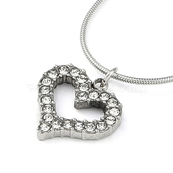 304 Stainless Steel Crystal Rhinestone Round Snake Chain Heart Pendant Necklaces for Women, Stainless Steel Color, 17.60 inch(44.7cm)(NJEW-Z044-02P)