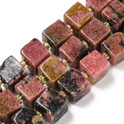 Natural Rhodonite Beads Strands, Cube, with Seed Beads, 8~9x8~9x8~9mm, Hole: 1mm, about 38pcs/strand, 15.12''(38.4cm)(G-G053-B11-01C)