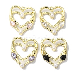 Rack Plating Alloy Pendants, with ABS Imitation Pearl and Rhinestone, Cadmium Free & Nickel Free & Lead Free, Heart Charms, Golden, 28x23x5mm, Hole: 1.2mm(FIND-I039-034G)