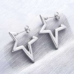 304 Stainless Steel Star Stud Earrings, Stainless Steel Color, 29x24x3mm(EJEW-B108-17P)