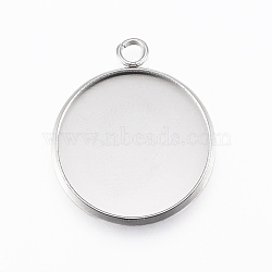 304 Stainless Steel Pendant Cabochon Settings, Flat Round, Stainless Steel Color, Tray: 20mm, 26.5x22x2mm, Hole: 3mm(STAS-E146-18P-20mm)