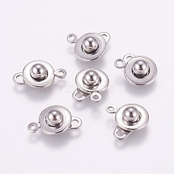 201 Stainless Steel Snap Clasps, Stainless Steel Color, 15.5x9x5mm, Hole: 1.5mm(STAS-E144-083)