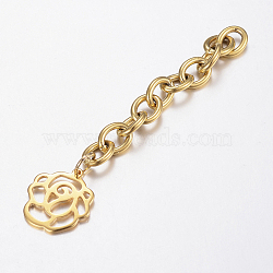 201 Stainless Steel Chain Extender, with Flower Charms, Golden, 65x6mm(STAS-H434-42G)