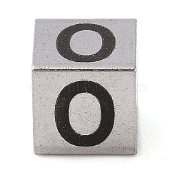 Tarnish Resistant 201 Stainless Steel European Beads, Large Hole Beads, Cube with English Letter, Stainless Steel Color, Letter O, 7x7x7mm, Hole: 5mm(STAS-M058-01O-P)