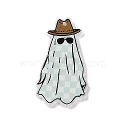 Halloween Theme Opaque Acrylic Pendants, Ghost with Hat, Aqua, 46.5x27x2.3mm, Hole: 1.6mm(SACR-Z006-01C)