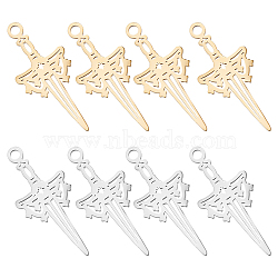 16Pcs 2 Colors 304 Stainless Steel Pendants, Laser Cut, Sword Charm, Mixed Color, 23x10x1mm, Hole: 1.6mm, 8pcs/color(STAS-UN0055-76)