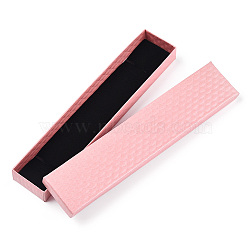 Rhombus Textured Cardboard Jewelry Necklace Boxes, with Black Sponge, for Jewelry Gift Packaging, Rectangle, Pink, 21.1x4.3x2.1cm, Inside: 20.8×3.85cm(CBOX-T006-03E)