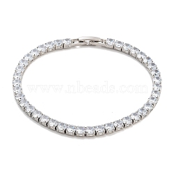 Brass Pave Clear Cubic Zirconia Flat Round Link Bracelets, Nickle Free, Long-Lasting Plated, Platinum, 7-1/8 inch(18.2cm)(BJEW-YWC0002-04P)