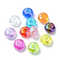 Transparent Acrylic European Beads, Large Hole Beads, Faceted, Flat Round, Mixed Color, 15x8mm, Hole: 4.7mm(OACR-E033-25)