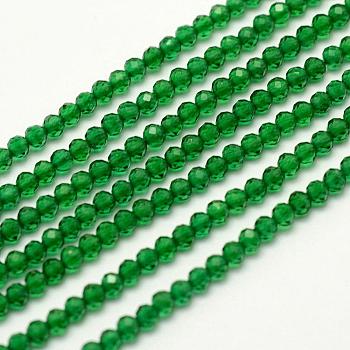 Faceted Natural Quartz Beads Strands, Dyed, Round, Green, 2mm, Hole: 0.5mm, about 200pcs/strand, 15.5 inch(39.5cm)