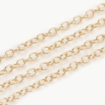 3.28 Feet Brass Cable Chains, Soldered, Oval, Real 18K Gold Plated, 2x1.7x0.4mm