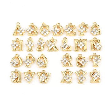 26Pcs Brass Micro Pave Clear Cubic Zirconia Charms, Long-Lasting Plated, Rack Plating, Letter A~Z Charms, Real 18K Gold Plated, 9.5~10.5x7~9.5x3.5mm, Hole: 1~1.2mm