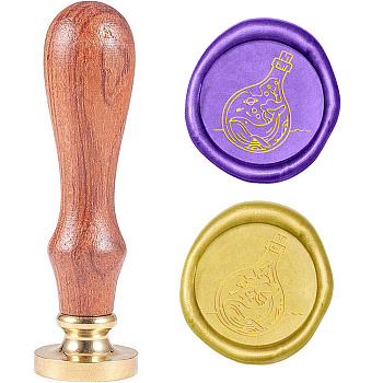 Wax Seal Stamp Set, Sealing Wax Stamp Solid Brass Head,  Wood Handle Retro Brass Stamp Kit Removable, for Envelopes Invitations, Gift Card, Bottle Pattern, 83x22mm