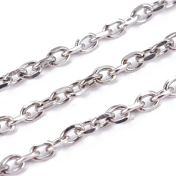 304 Stainless Steel Cable Chains, Diamond Cut Chains, Unwelded, Faceted, with Spool, Oval, Stainless Steel Color, 3.1x2.2x0.6mm, about 65.61 Feet(20m)/roll