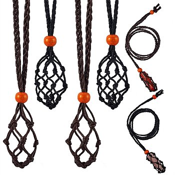 6Pcs 2 Colors Adjustable Braided Waxed Cord Macrame Pouch Necklace Making, Interchangeable Stone, with Wood Beads, Mixed Color, 88cm, 3pcs/color