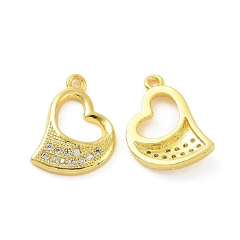 Brass Micro Pave Cubic Zirconia Charms, with Jump Rings, Hollow Asymmetrical Heart Charm, Real 18K Gold Plated, 15x11x2.5mm, Hole: 3.2mm