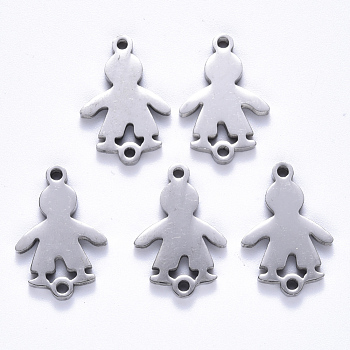 201 Stainless Steel Links Connectors, Laser Cut, Boy, Stainless Steel Color, 20.5x14x1.5mm, Hole: 1.6mm