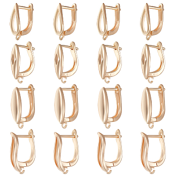 16Pcs 4 Styles Brass Hoop Earring Findings with Latch Back Closure, with Horizontal Loops, Real 18K Gold Plated, 15.5~18x4~5.5x10.5~13mm, Hole: 1.2mm, Pin: 1x0.7mm, 4Pcs/style