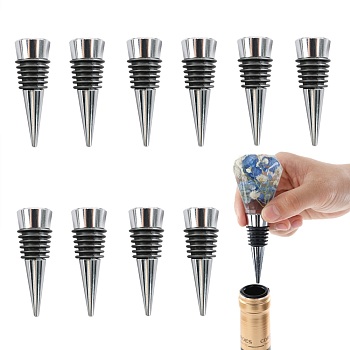 Alloy Wine Bottle Stoppers, with Silicone Covered, Spike/Cone, Platinum, 62x20.5mm