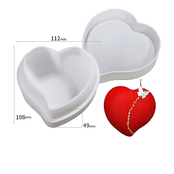 Heart DIY Food Grade Silicone Molds, For DIY Cake Chocolate Bakeware, White, 112x108x49mm, Inner Diameter: 102x98x47mm