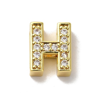 Brass Micro Pave Cubic Zirconia Beads, Lead Free & Cadmium Free, Long-Lasting Plated, Real 18K Gold Plated, Letter H, 12x9.5x5mm, Hole: 8.5x2mm