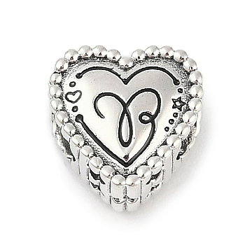 925 Sterling Silver European Beads, Heart, Aries, 9.5x9.5~10x7mm, Hole: 4.5mm