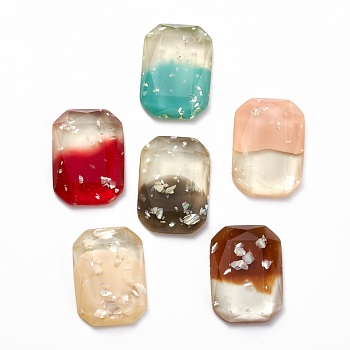 (Defective Closeout Sale: Yellowing), Two Tone Resin with Natural Shell Cabochons, Rectangle, Mixed Color, 18x13x4mm