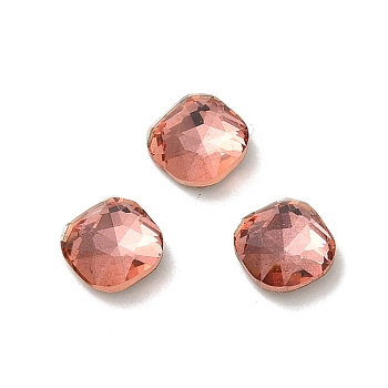 Glass Rhinestone Cabochons, Point Back & Back Plated, Faceted, Square, Padparadscha, 5x5x2mm