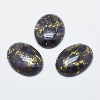 Amethyst Cabochons, with Gold Line, Oval, 30x22x6mm