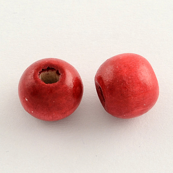 Dyed Natural Wood Beads, Round, Lead Free, Red, 8x7mm, Hole: 3mm