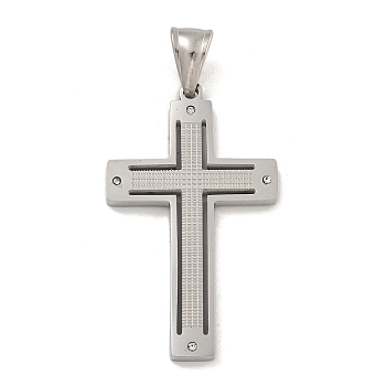 304 Stainless Steel Pendants, with Crystal Rhinestones, Cross Charm, Stainless Steel Color, 42x25.5x3mm, Hole: 7.5x4.5mm