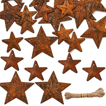 DIY Star Rust Iron & Jute Cord Pendant Decoration Making Kits, Mixed Color, 25.4~38x2~39.5x2~4mm